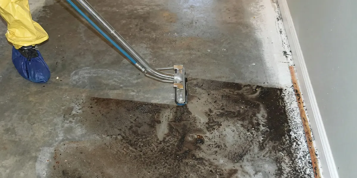 sewage removal technicians extracting contaminated wastewater from a residential floor in West Palm Beach, FL